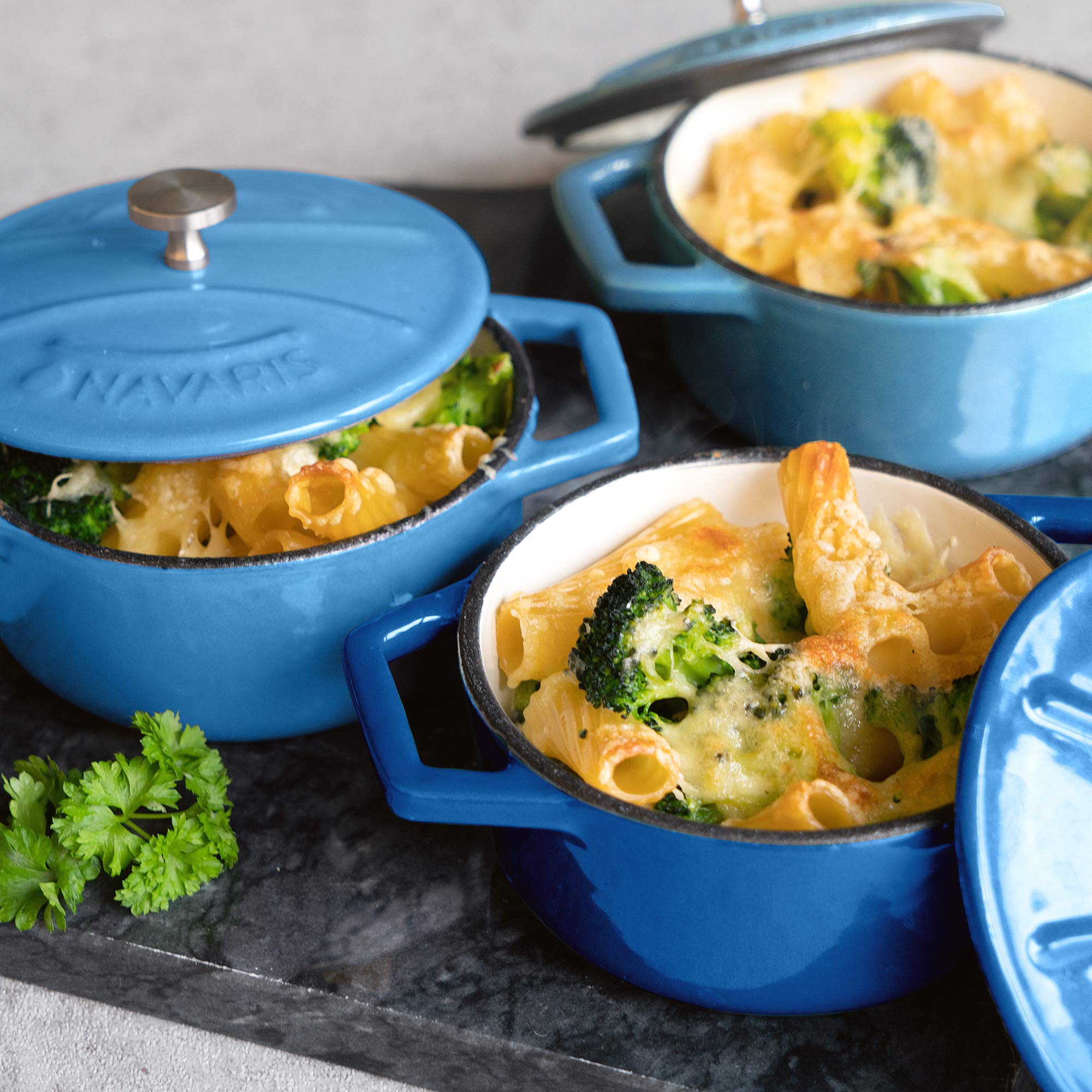 navaris-kitchen-mini-cocotte-4er-gusseisen-blau-backofenfest image 2