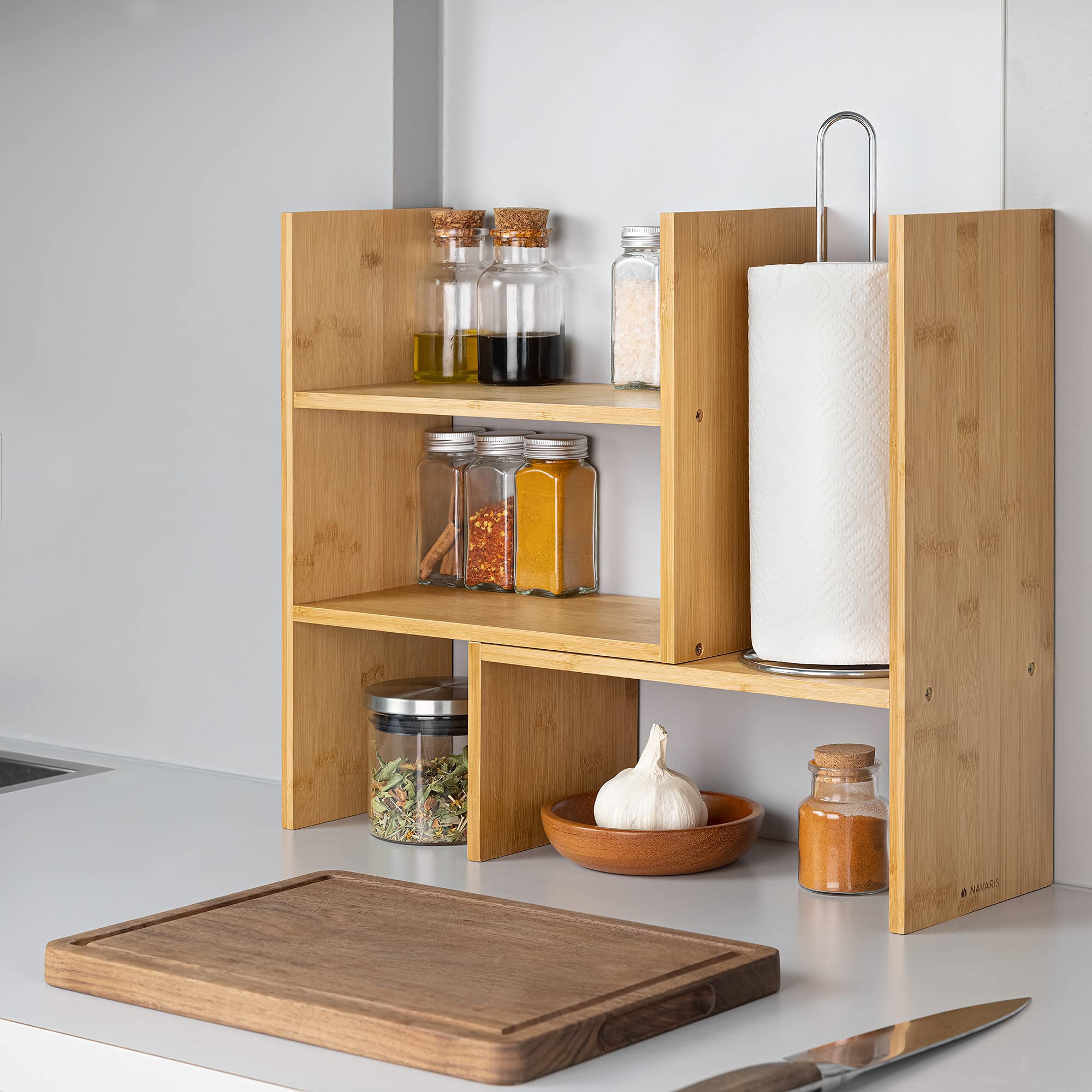 navaris-schreibtisch-organizer-bambus-eckregal-verstellbar-51cm image 4