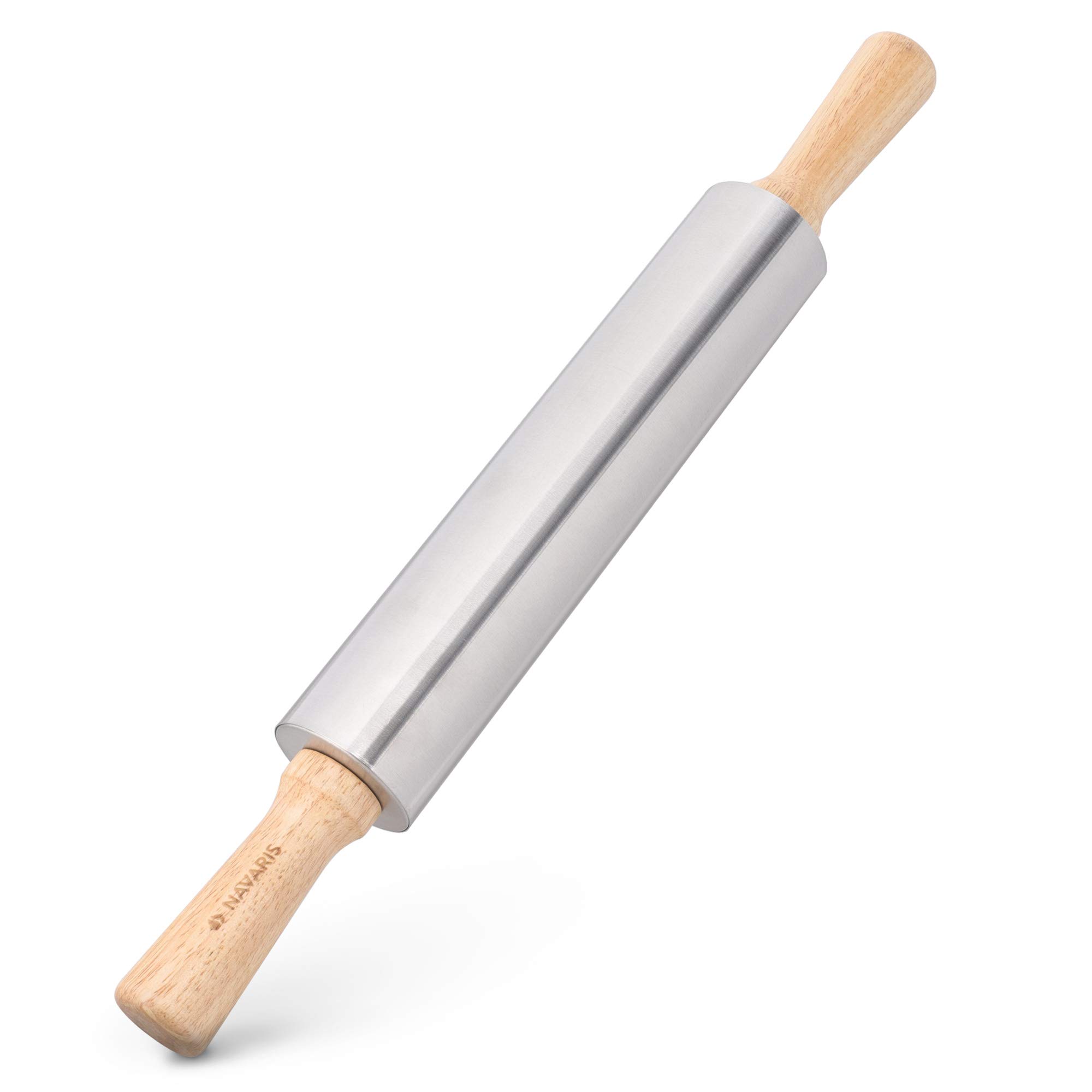 navaris-nudelholz-edelstahl-teigroller-holzgriffe-43-5-cm image 1