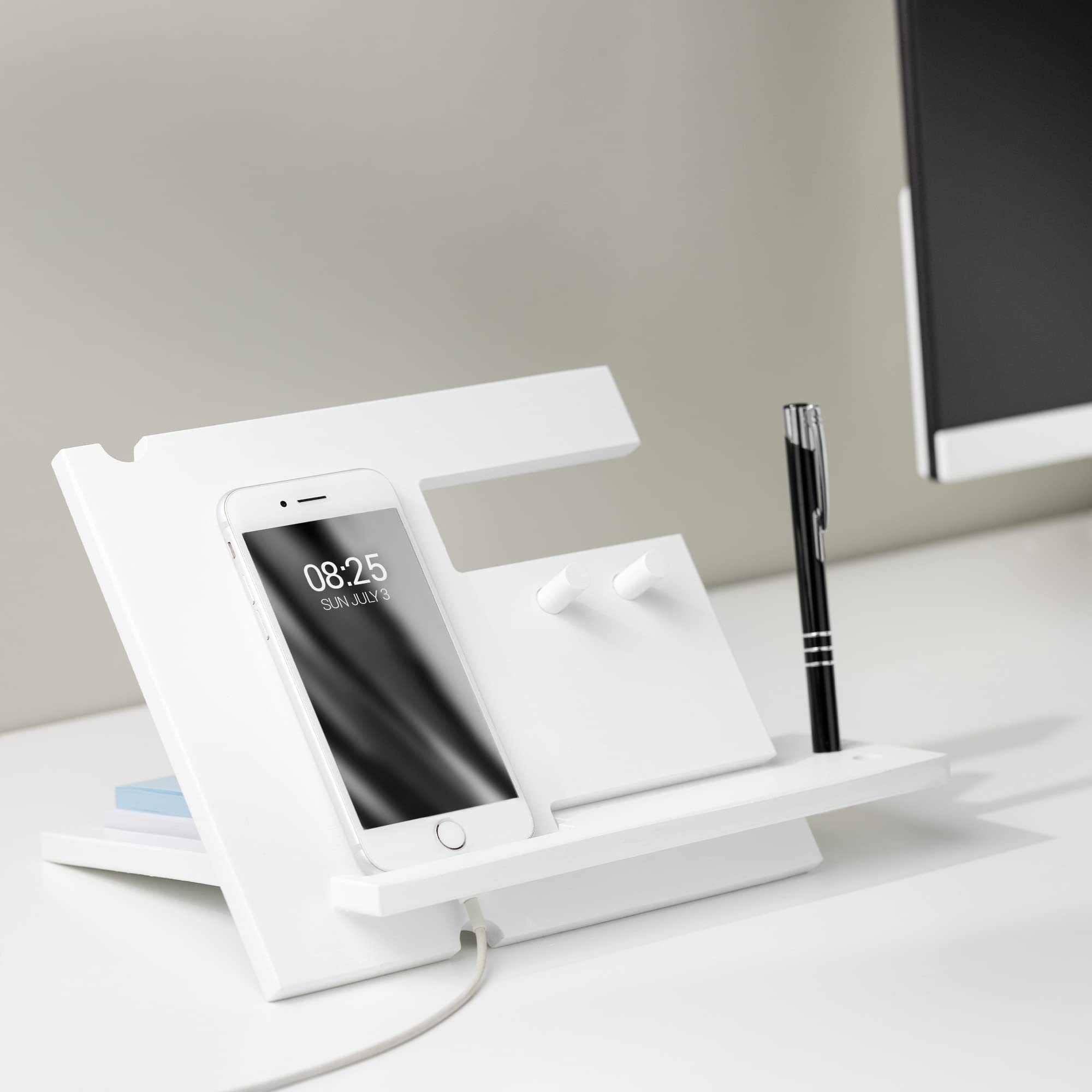 navaris-handy-dockingstation-bambus-wei-schreibtisch-organizer image 3