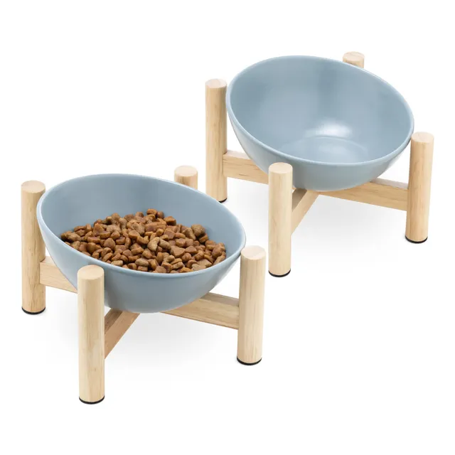navaris-animals-futternapf-katze-keramik-2er-set-300-ml-holz image 1
