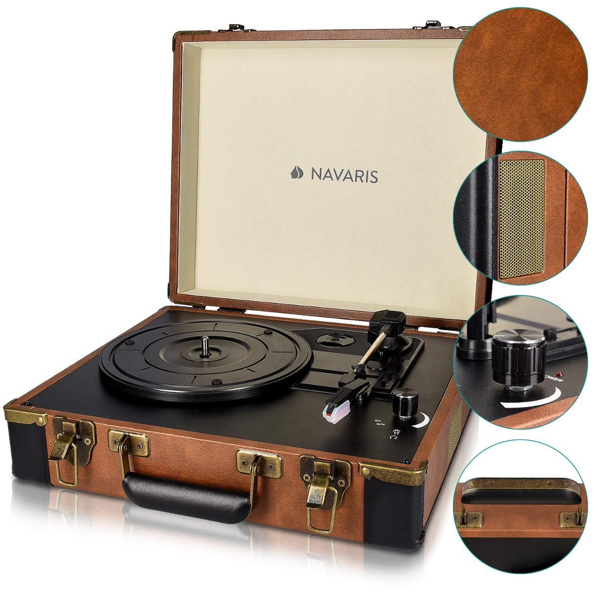 navaris-retro-koffer-plattenspieler-braun-schwarz-mit-usb-lautsprecher image 3
