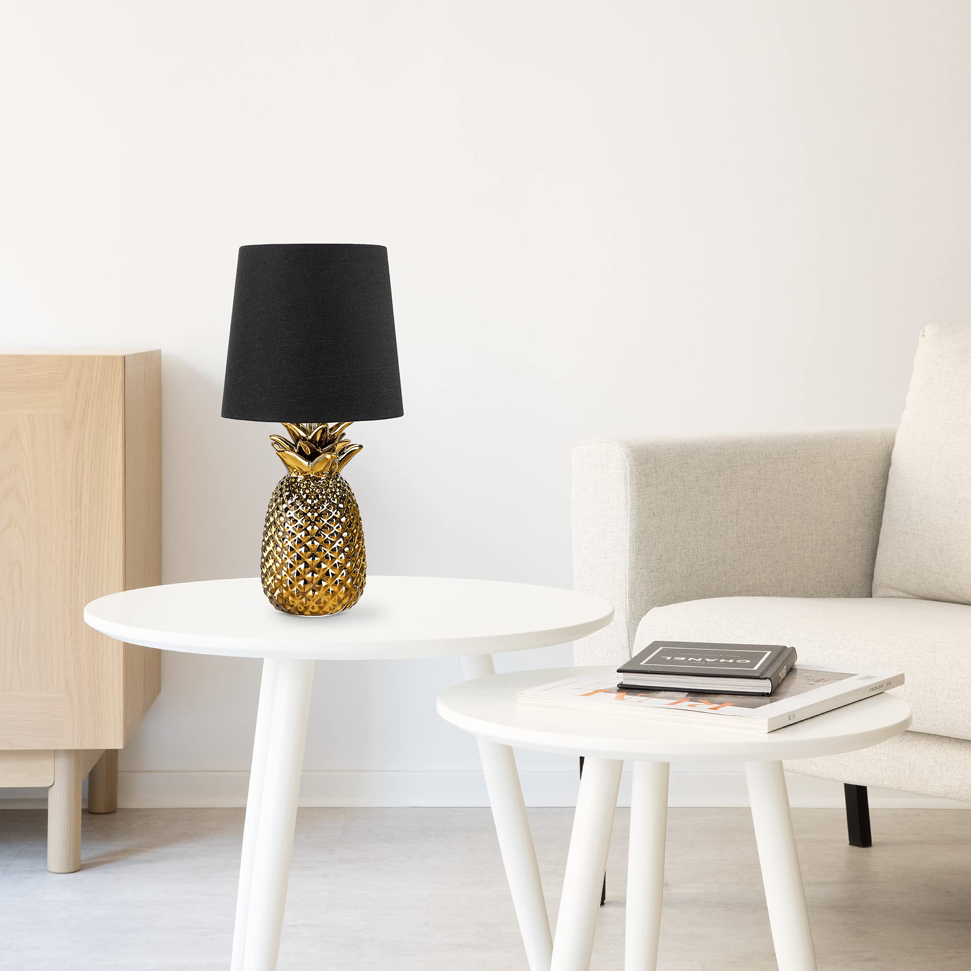 navaris-ananas-tischlampe-keramik-35-cm-gold-schwarz-e14 image 2
