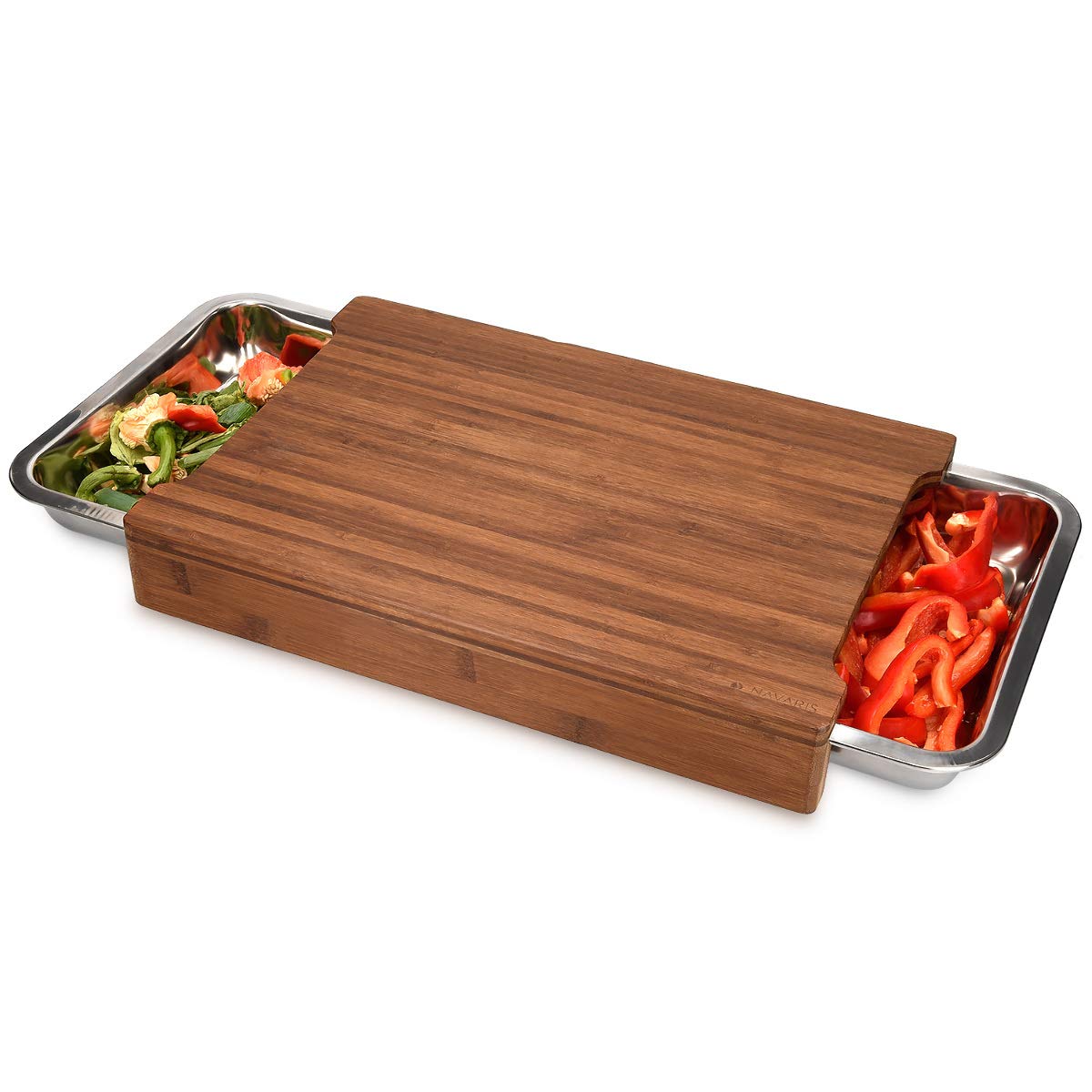 navaris-kitchen-xl-schneidebrett-bambus-41-cm-2-schalen image 1