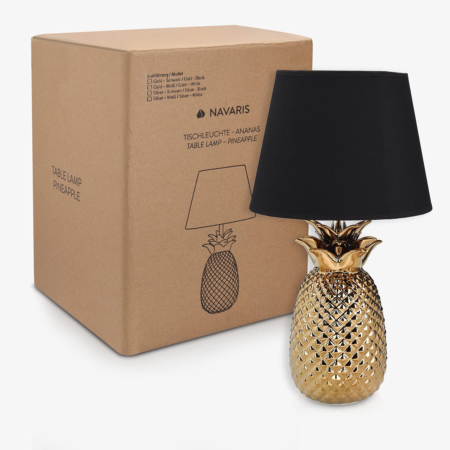 navaris-ananas-tischlampe-keramik-35-cm-gold-schwarz-e14 image 7