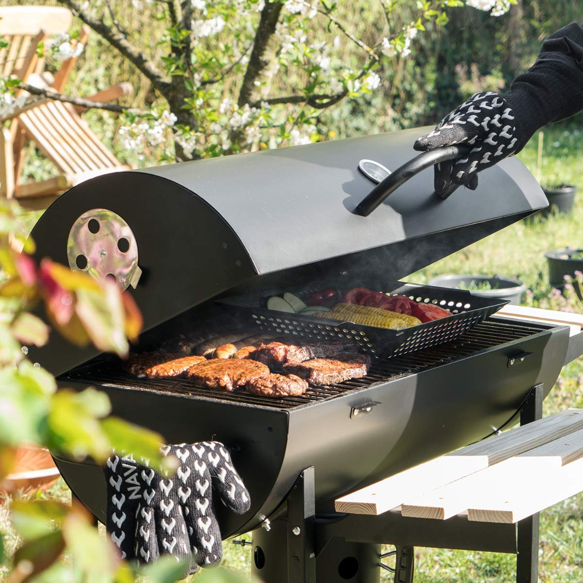 navaris-grillpfanne-edelstahl-35x30x6-cm-grillkorb-gelocht image 2