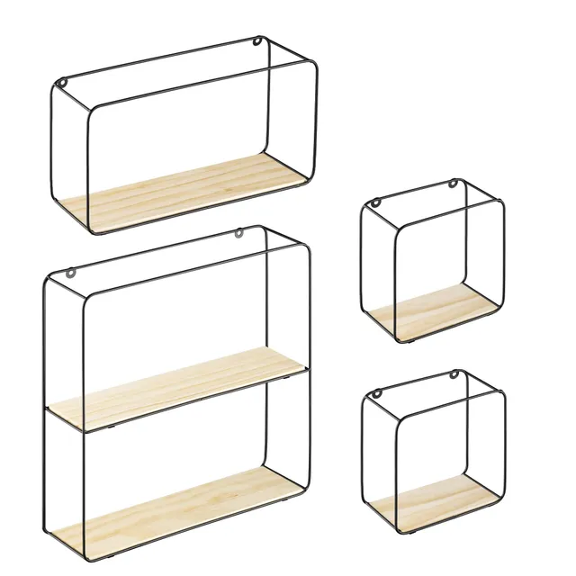 navaris-office-wandregal-4er-set-metall-holz-schwarz image 1