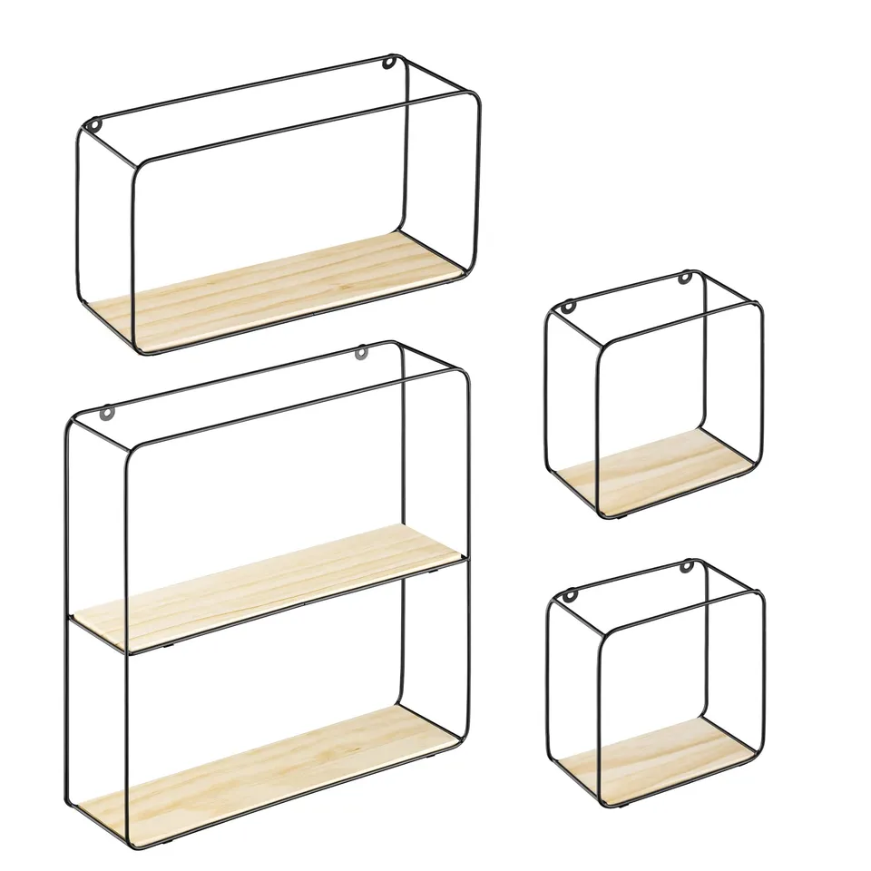 navaris-office-wandregal-4er-set-metall-holz-schwarz image 1