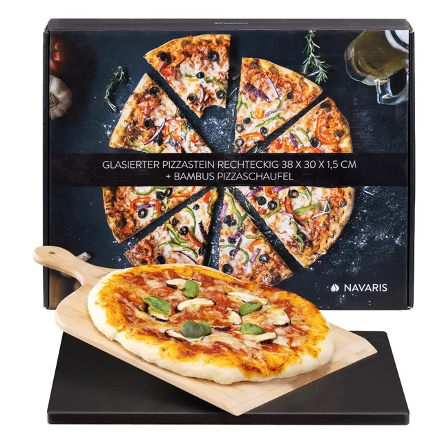 navaris-pizzastein-glasiert-38x30cm-bambus-schieber-cordierit image 1