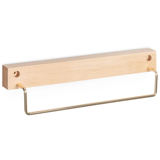 navaris-handtuchhalter-holz-buche-gold-30cm-wandmontage image 1