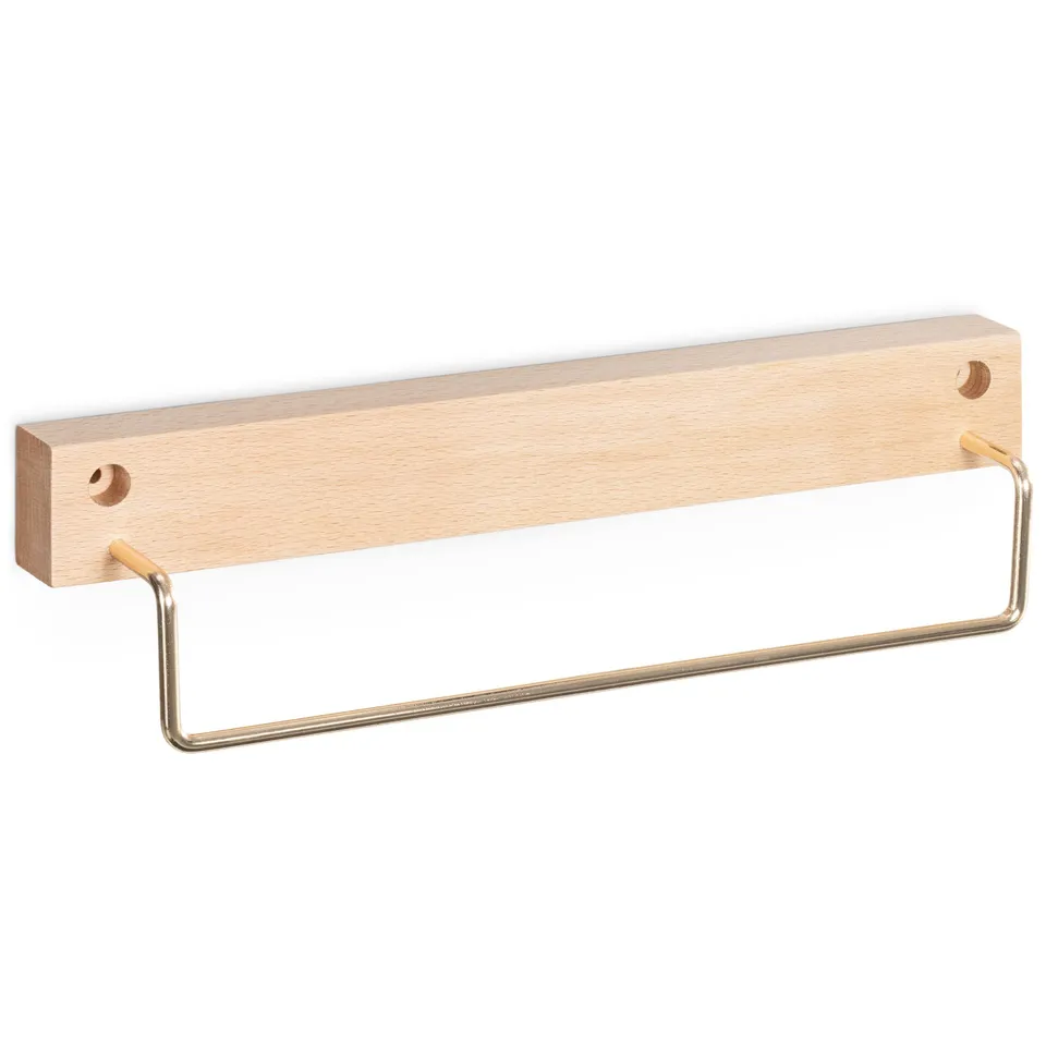 navaris-handtuchhalter-holz-buche-gold-30cm-wandmontage image 1