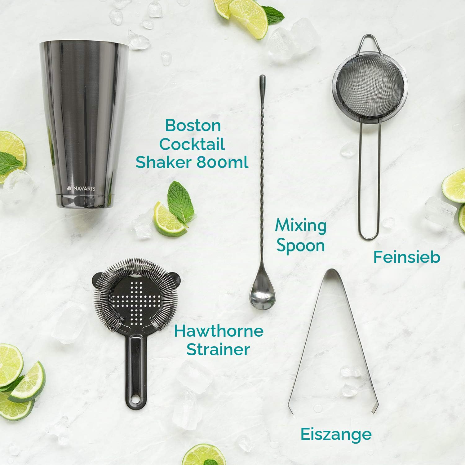 navaris-cocktailset-11-teilig-shaker-edelstahl-dunkelgrau image 4