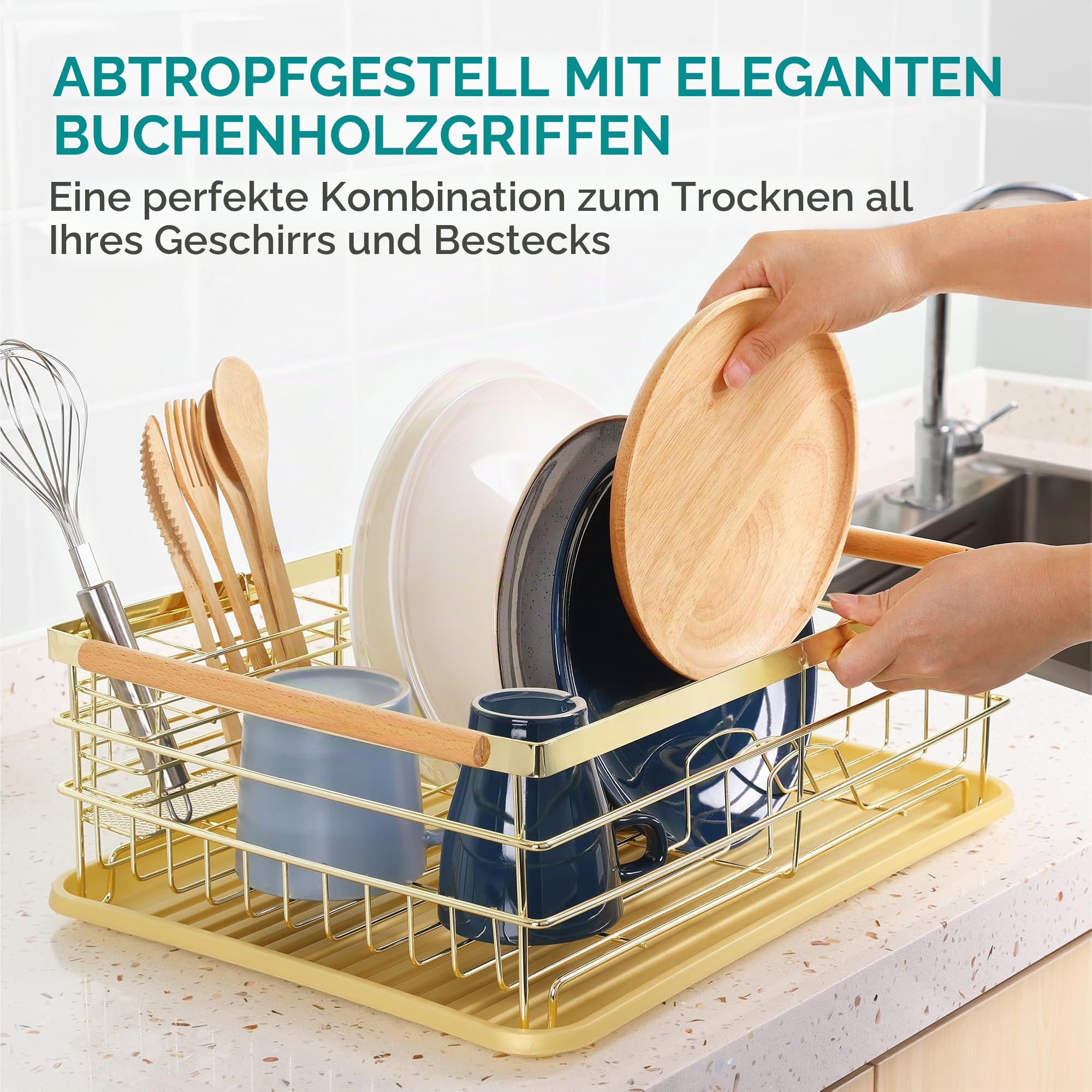 navaris-kitchen-abtropfgestell-geschirr-gold-besteckhalter image 2