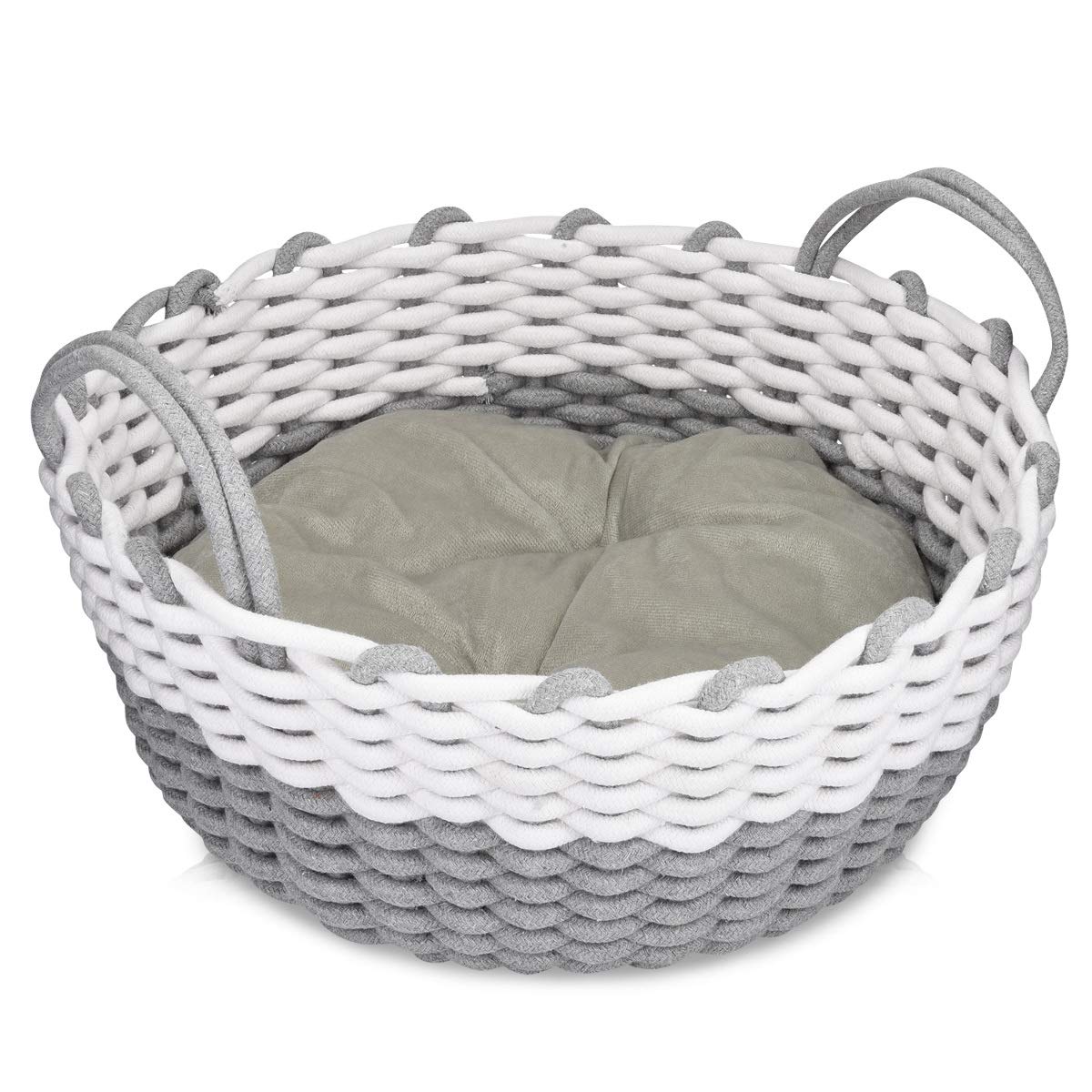 navaris-katzenkorb-stoff-korboptik-mit-kissen-38cm image 1