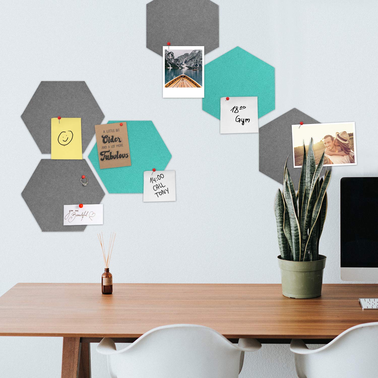 navaris-filz-memoboards-6x-sechseckig-grau-t-rkis-pinnwand image 4