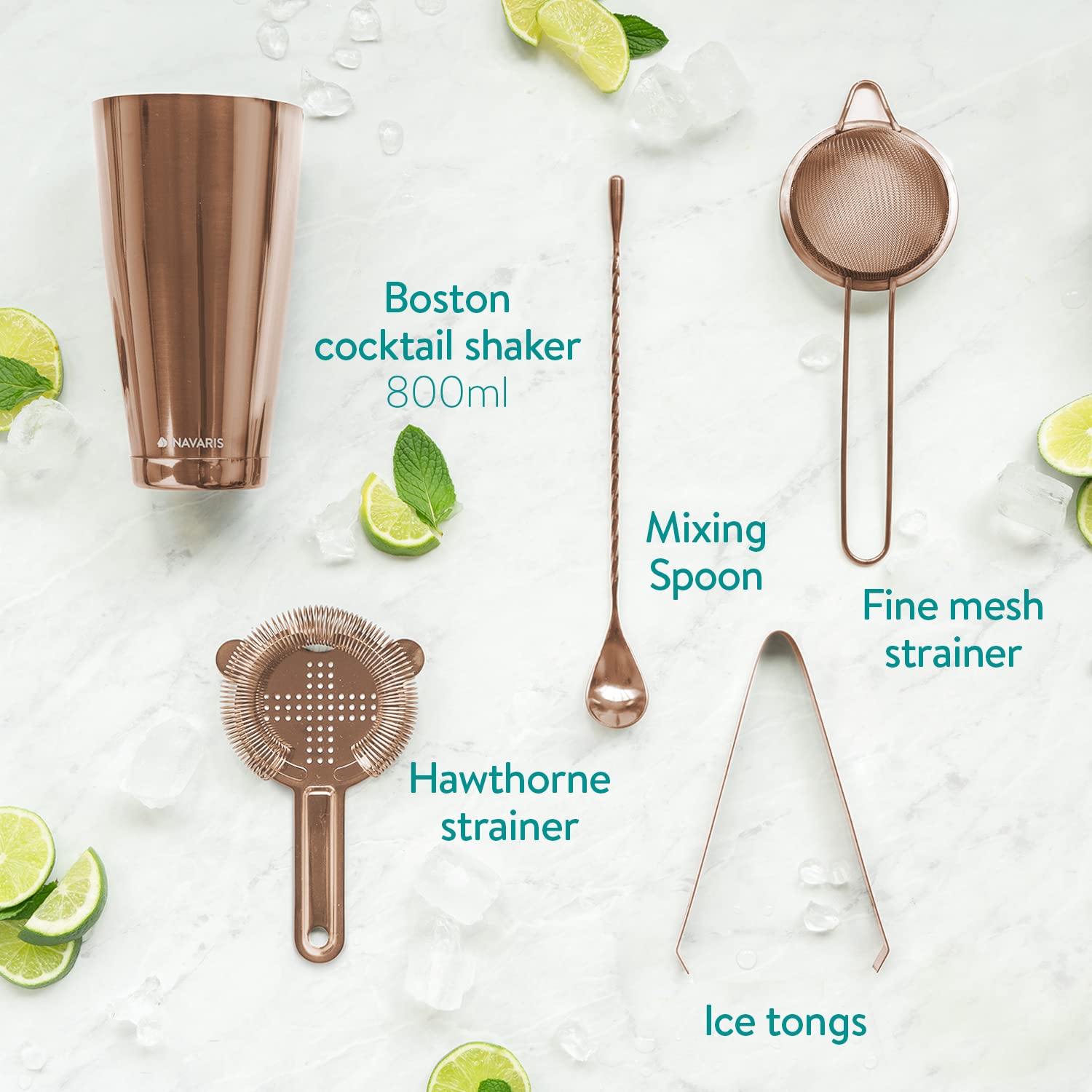navaris-cocktailset-11-teilig-shaker-edelstahl-ros-gold image 4