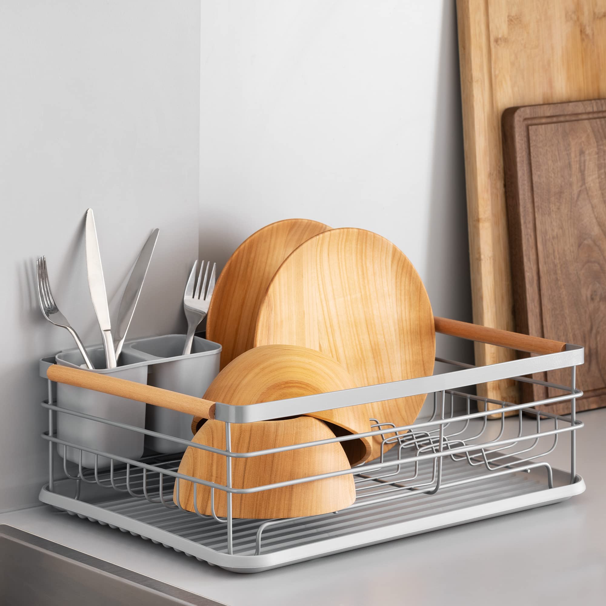 navaris-kitchen-abtropfgestell-geschirrkorb-grau-mit-besteckhalter image 2