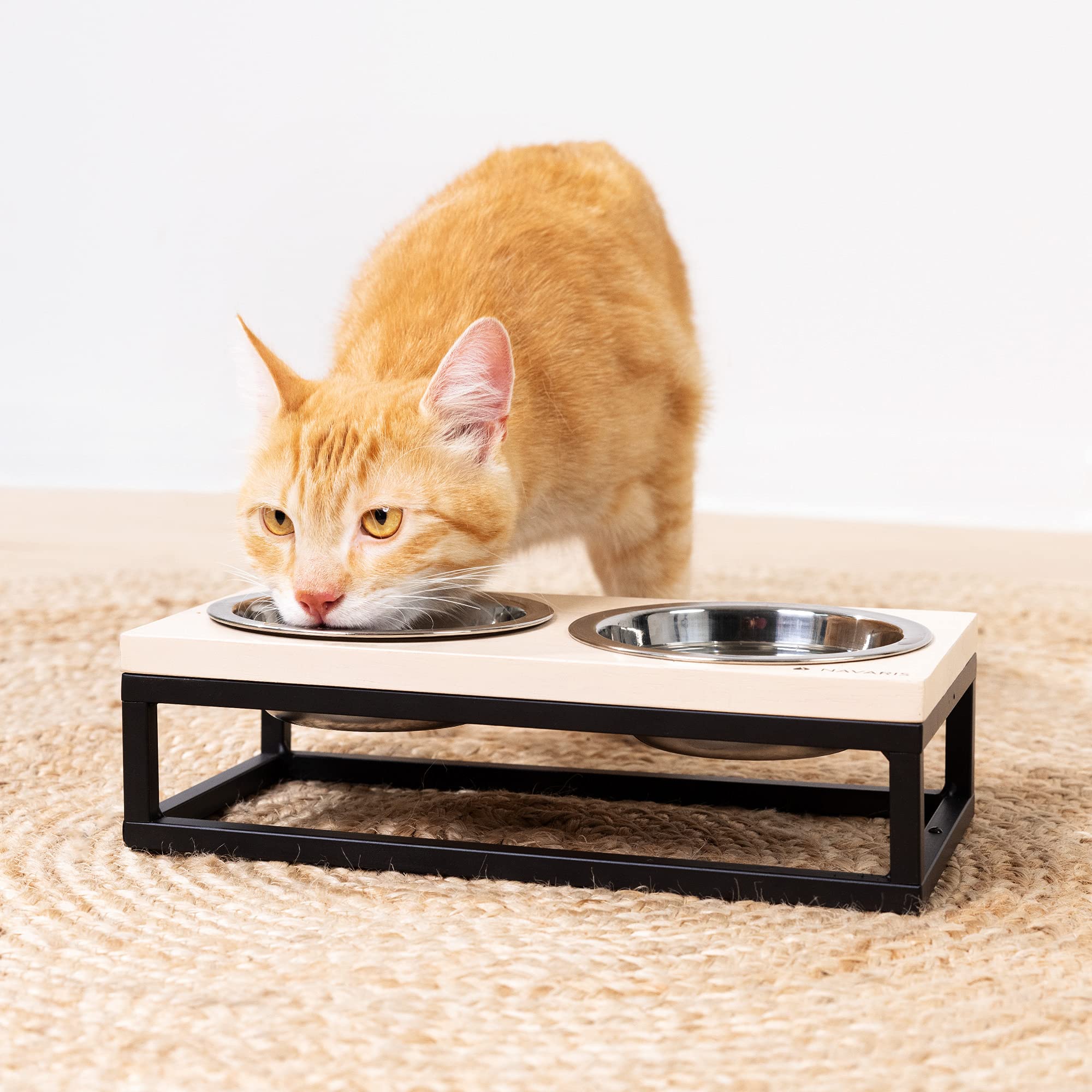 navaris-futternapf-katze-2x-eisen-mit-halter-holz-edelstahl image 8
