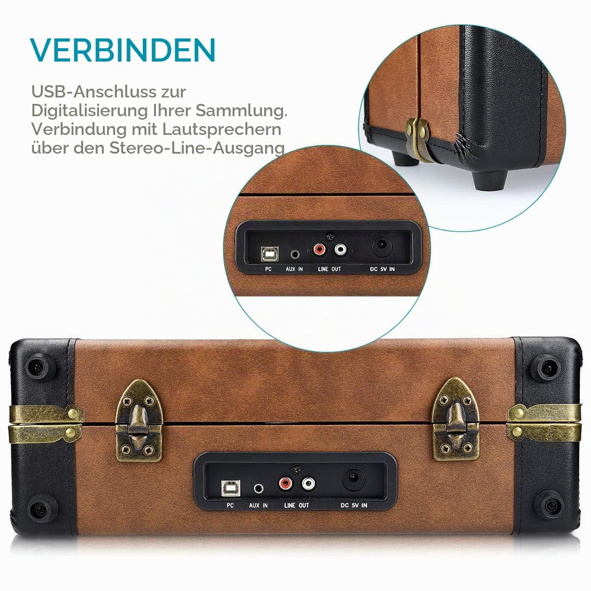 navaris-retro-koffer-plattenspieler-braun-schwarz-mit-usb-lautsprecher image 4