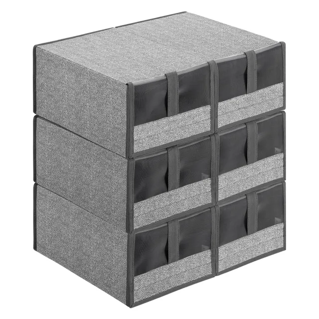 navaris-living-schuhbox-6er-set-grau-stapelbar-34x22x16 image 1