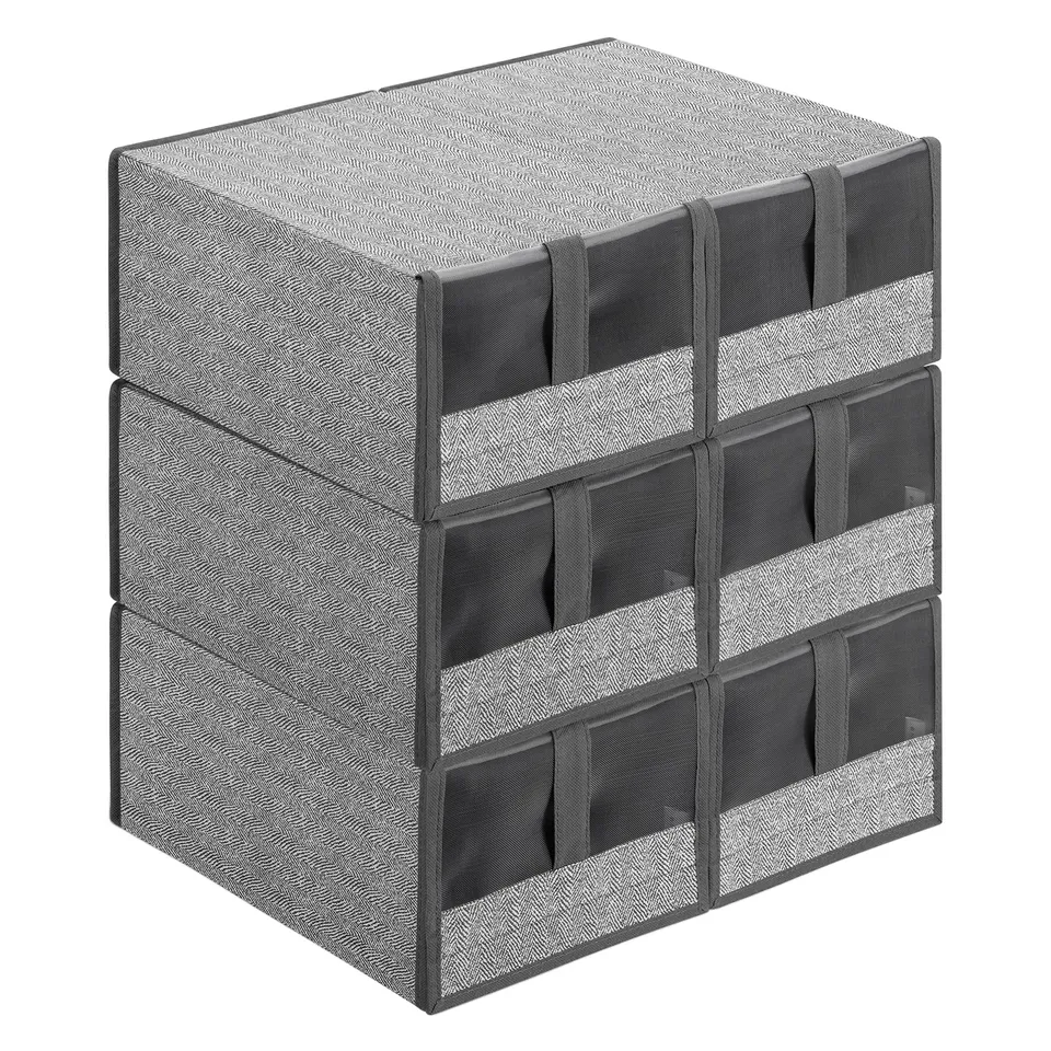 navaris-living-schuhbox-6er-set-grau-stapelbar-34x22x16 image 1