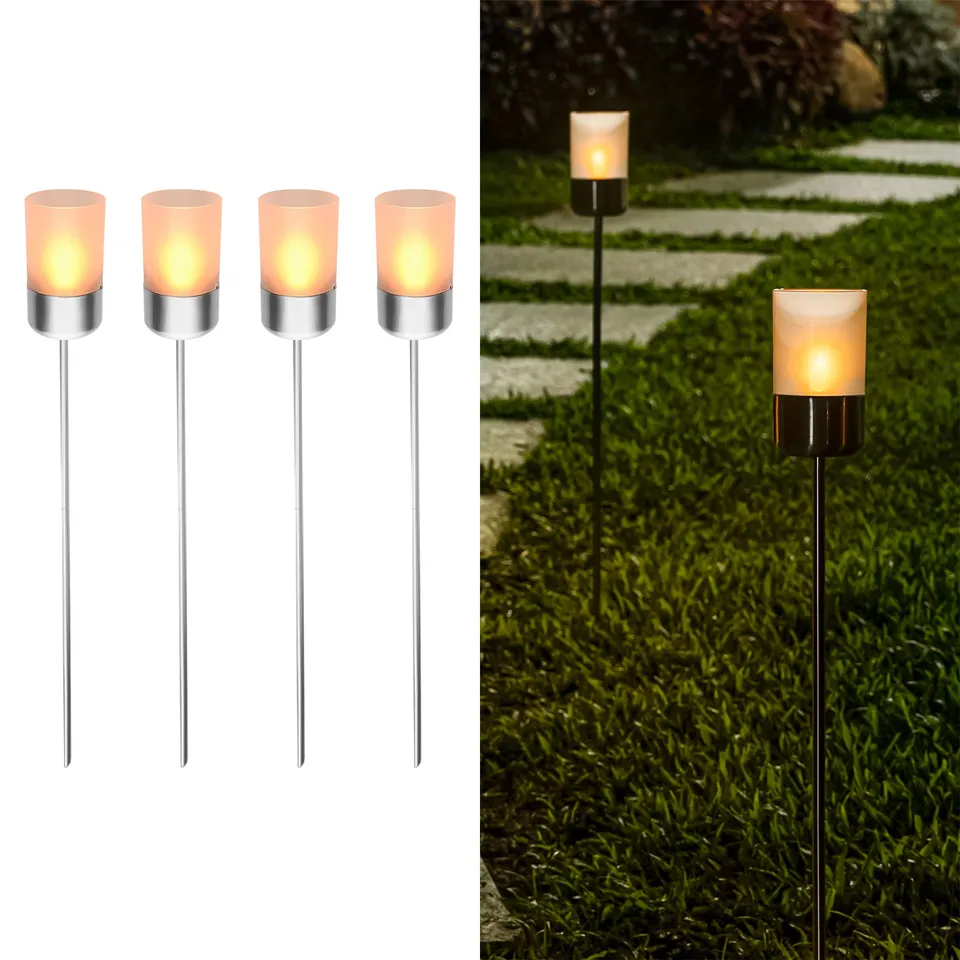 navaris-garden-led-solar-gartenfackel-edelstahl-4er-set-silber image 1