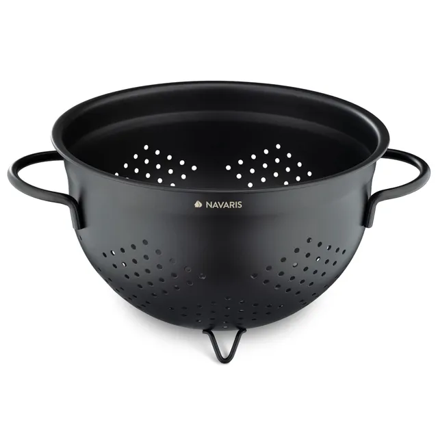 navaris-nudelsieb-edelstahl-24-cm-schwarz-mit-f-en image 1