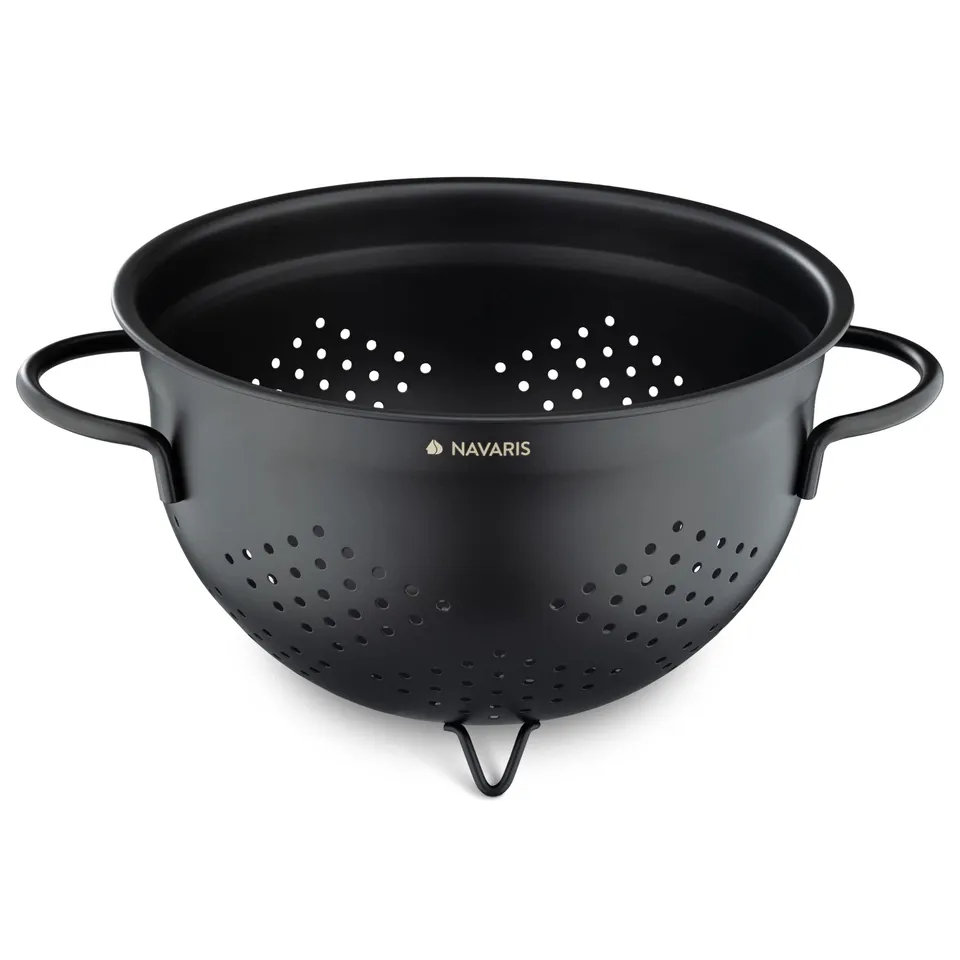 navaris-nudelsieb-edelstahl-24-cm-schwarz-mit-f-en image 1