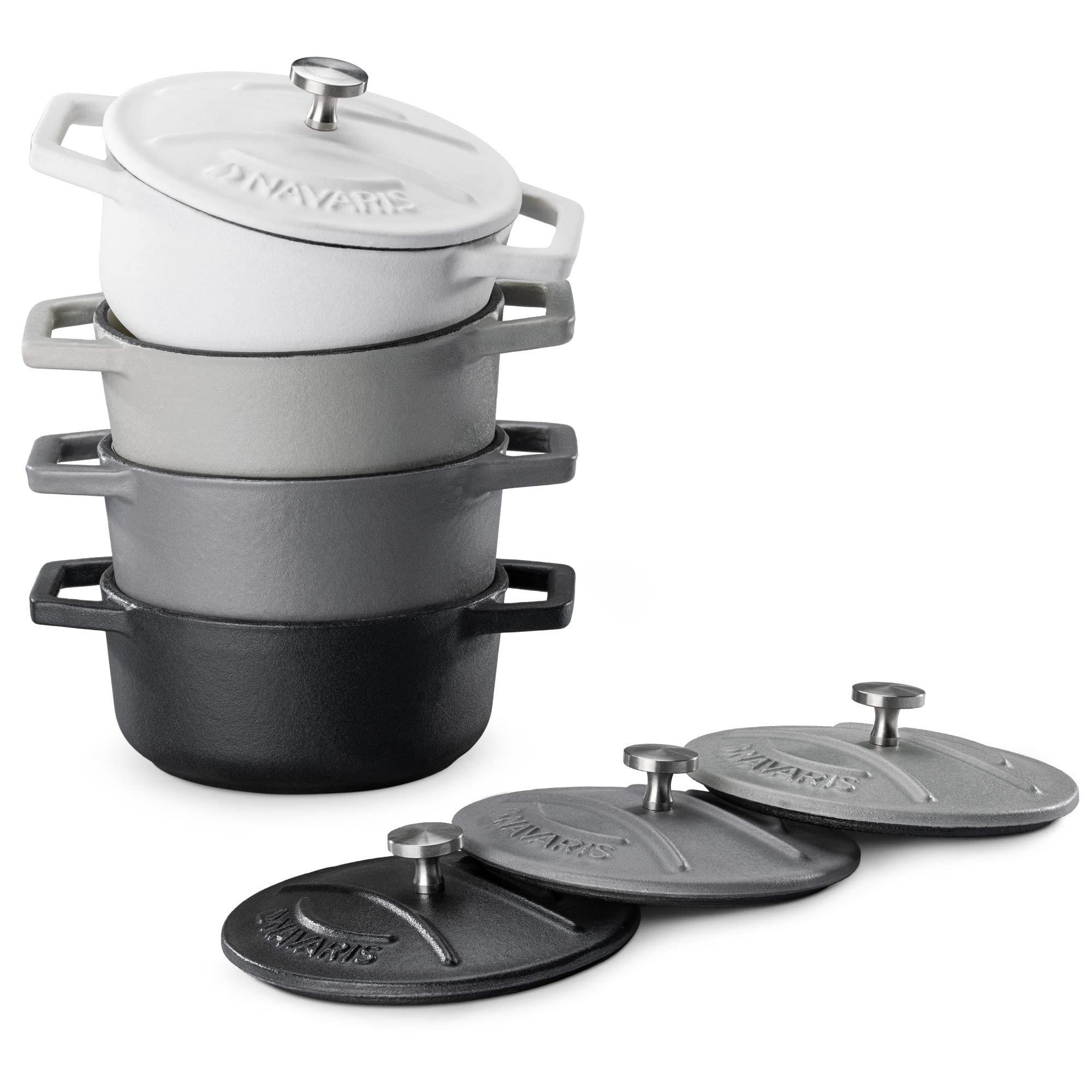 navaris-kitchen-mini-cocotte-4er-gusseisen-schwarz-wei-backofenfest image 1