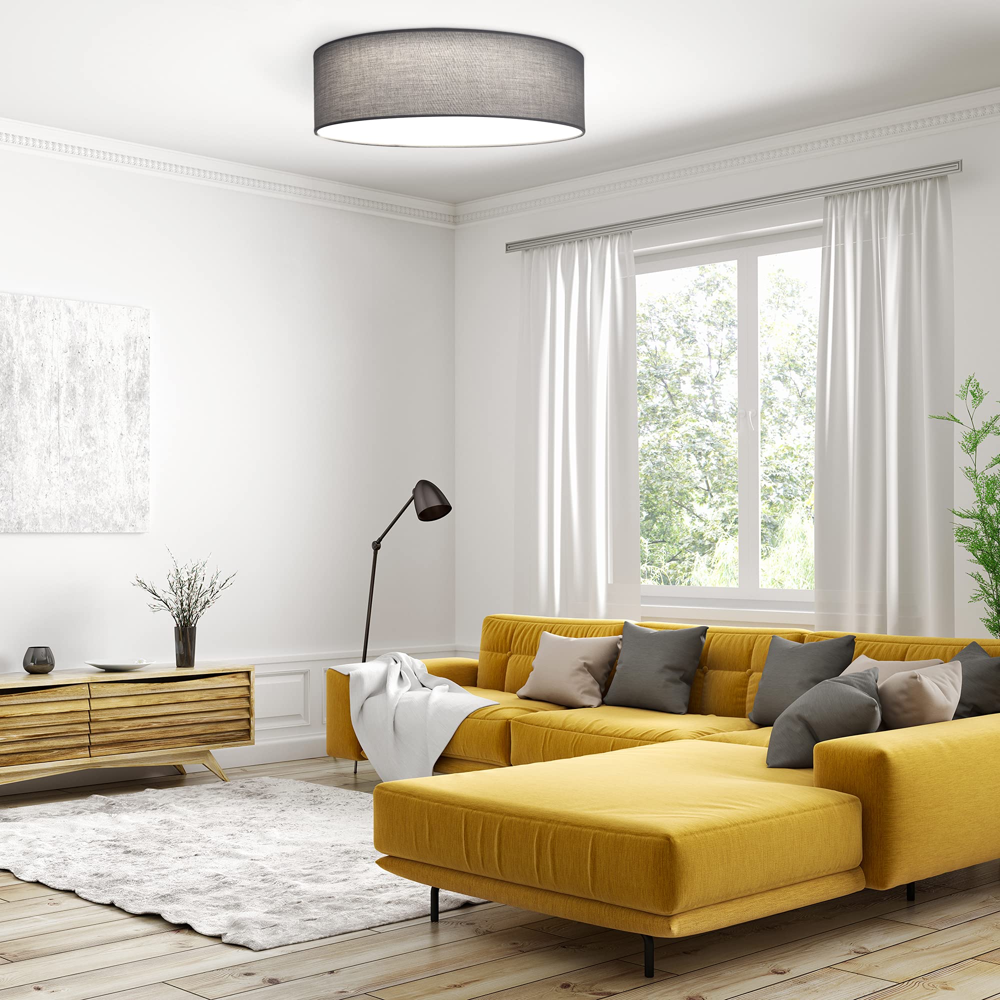 navaris-lighting-led-deckenleuchte-40cm-stoff-hellgrau-warmwei image 2
