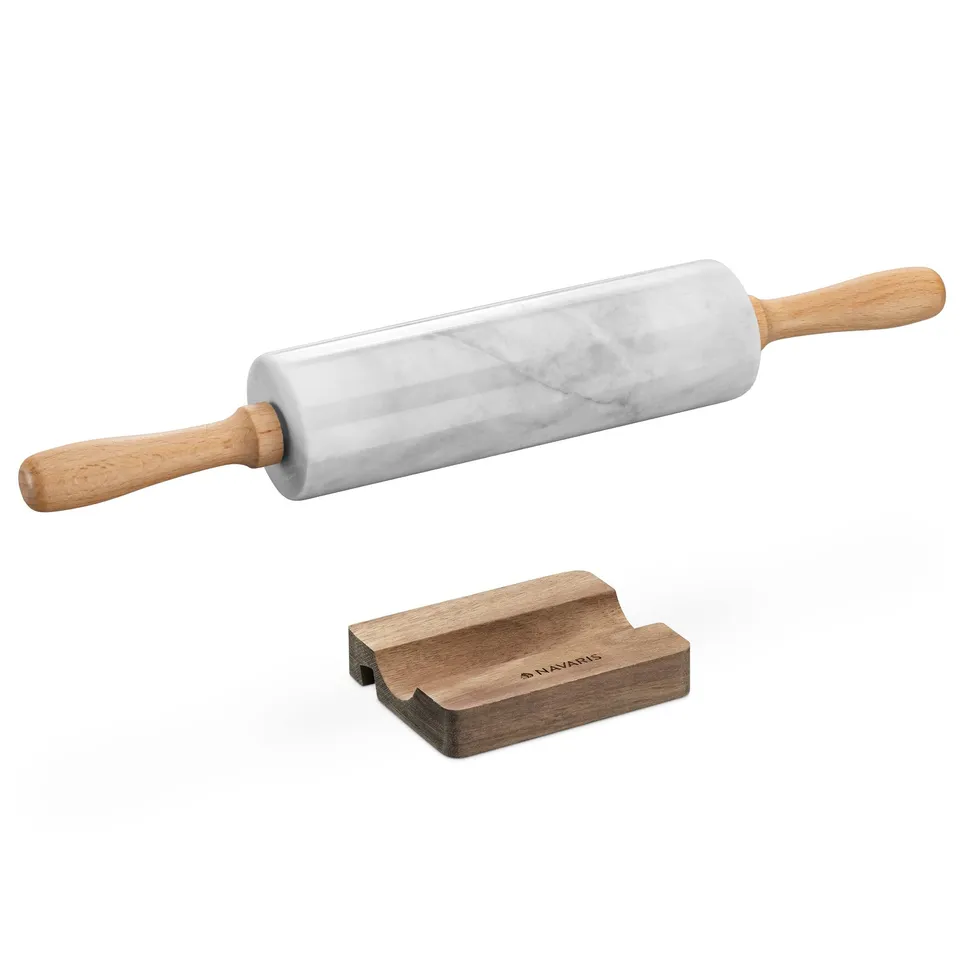 navaris-kitchen-teigrolle-marmor-wei-mit-halter-41-cm image 1
