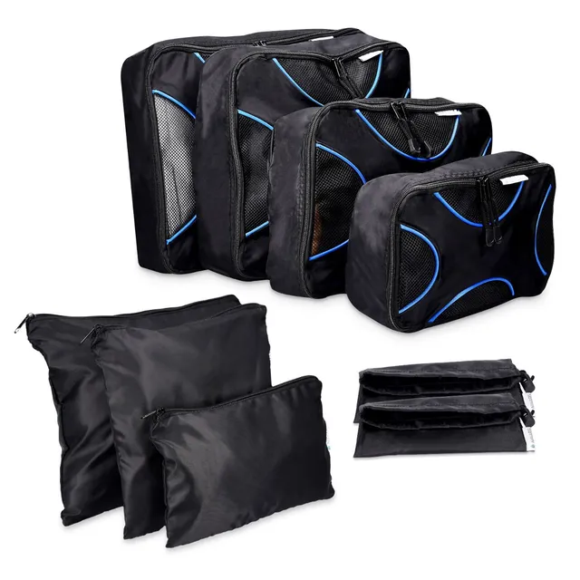 navaris-travel-packtaschen-9tlg-packing-cubes-schwarz-blau image 1
