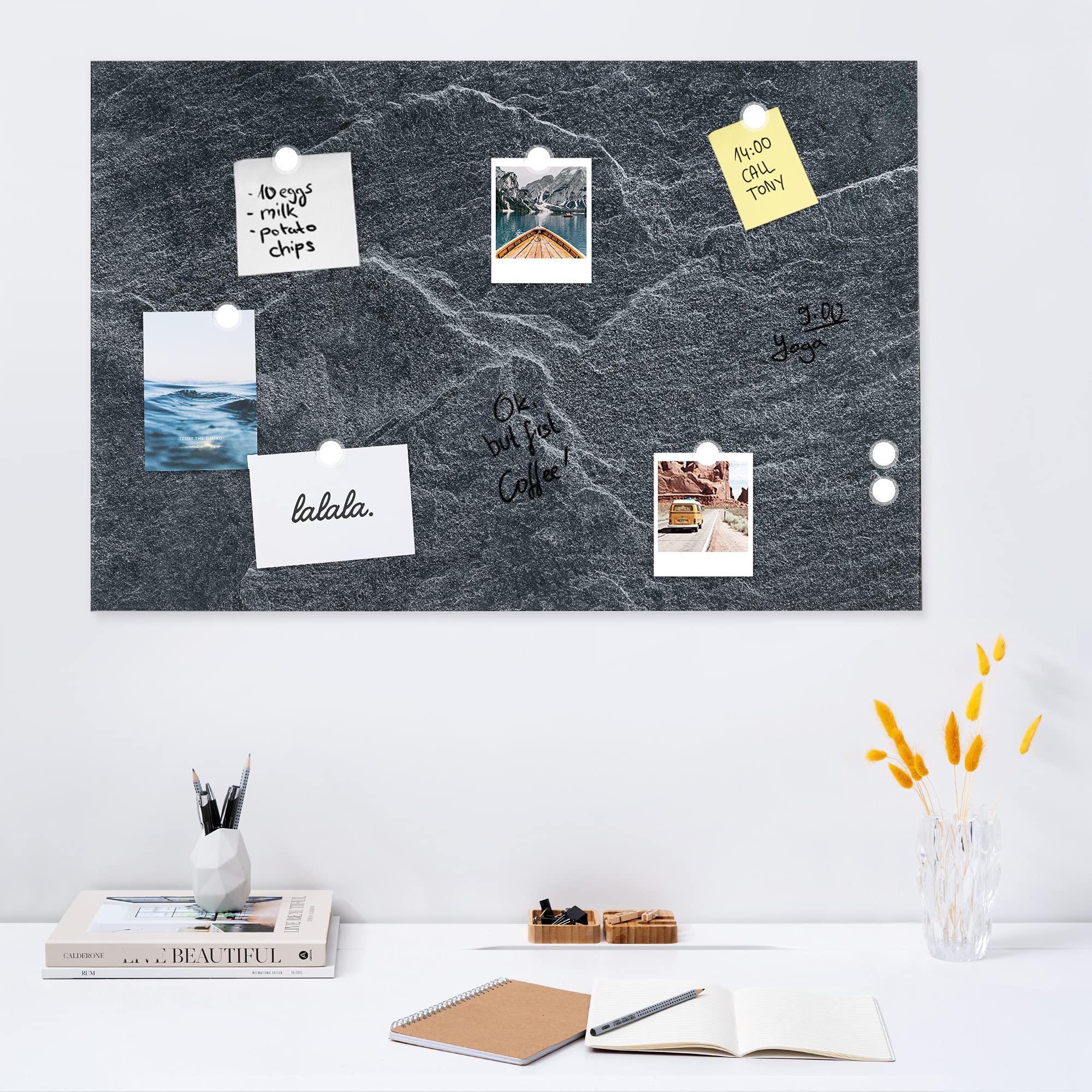 navaris-magnettafel-glas-memoboard-60x40-stone-schwarz image 2