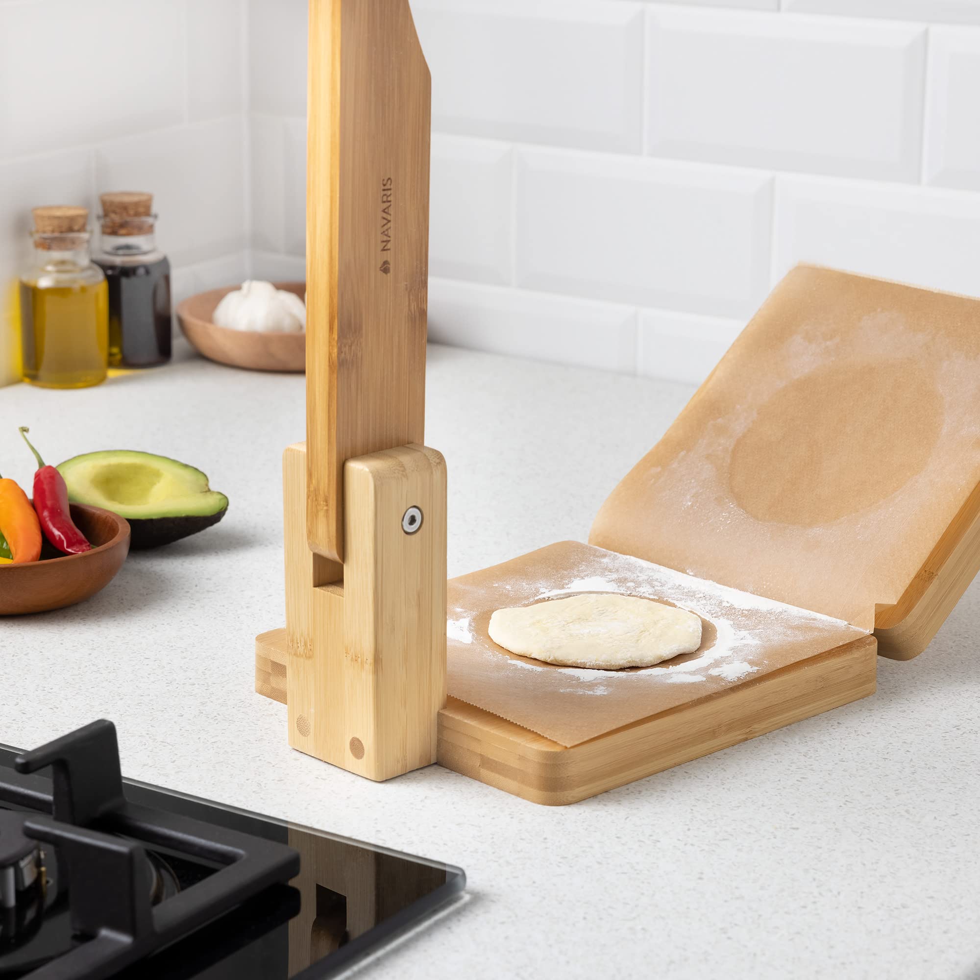 navaris-tortilla-presse-bambus-25cm-teigpresse-f-r-tacos image 2