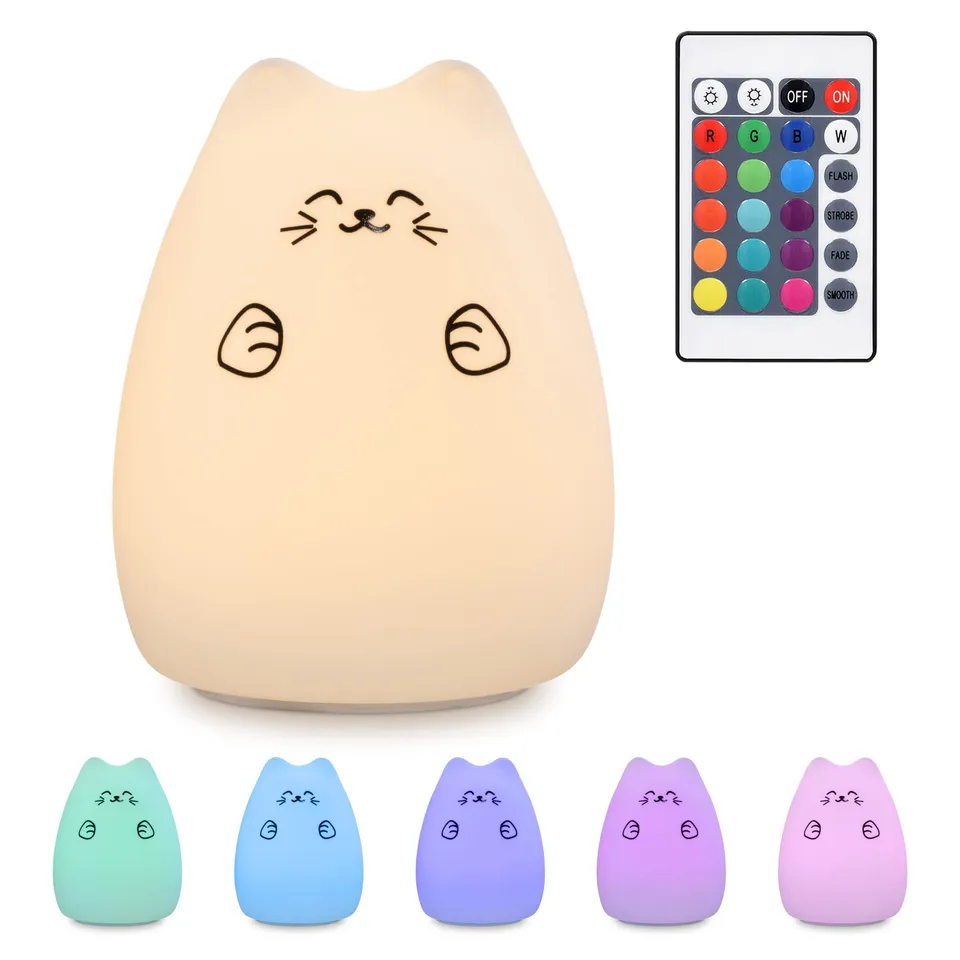 navaris-lighting-led-nachtlicht-katze-wei-rgb-mit-fernbedienung image 1