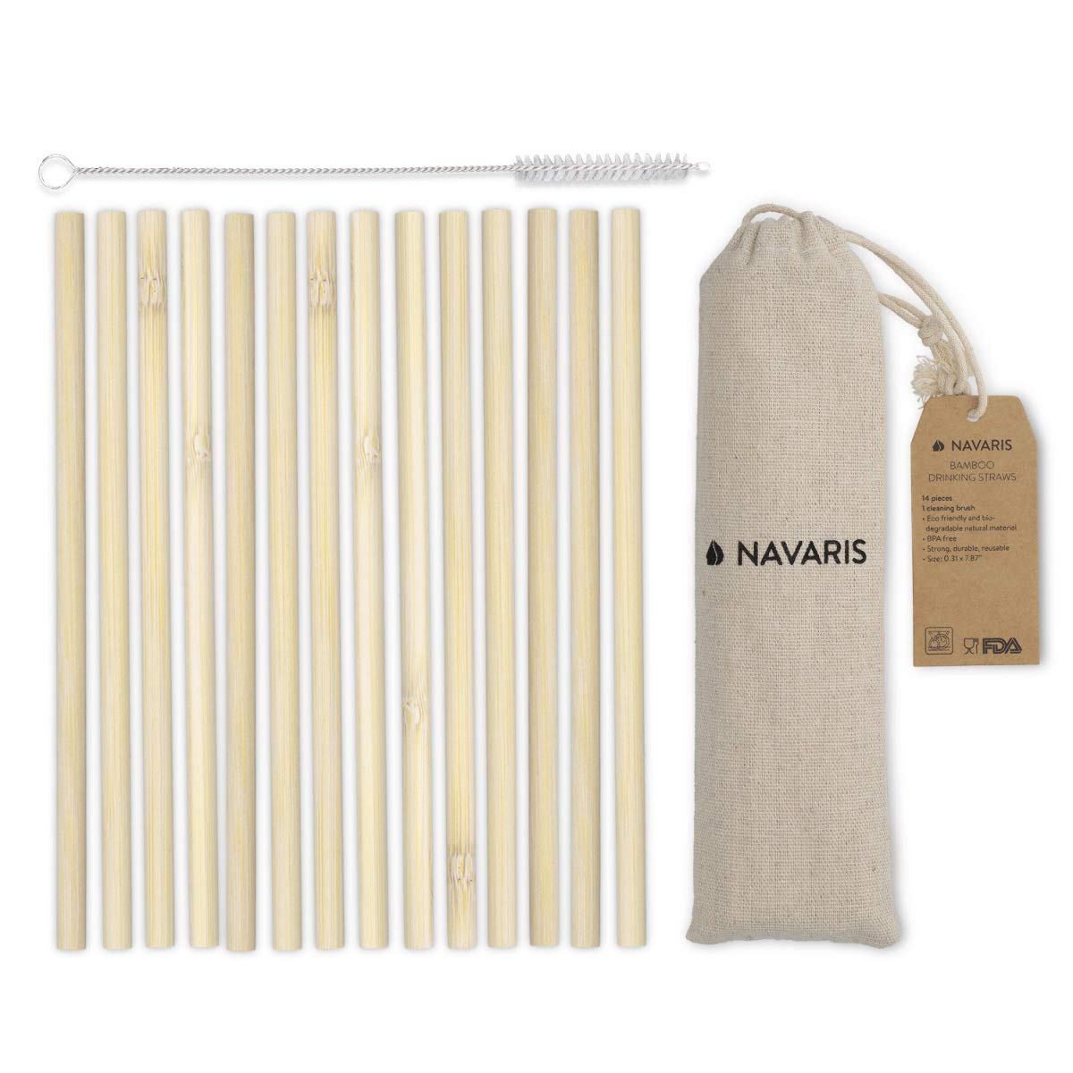 navaris-kitchen-bambus-strohhalme-14x-200mm-mit-b-rste image 1