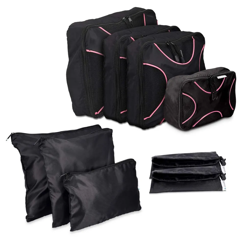 navaris-koffer-packtaschen-set-9-teilig-schwarz-pink image 1