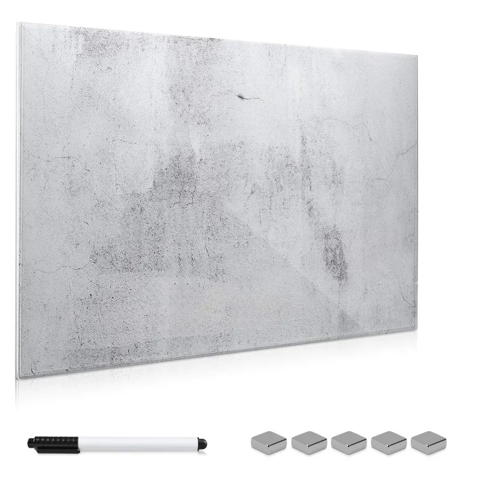 navaris-magnettafel-glas-90x60-cm-beton-optik-beschreibbar image 1