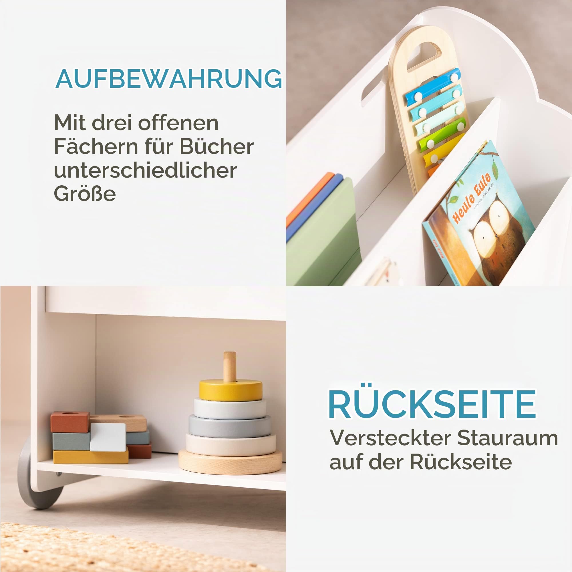 navaris-living-kinder-b-cherregal-wei-mit-rollen-60x51x40-cm image 4