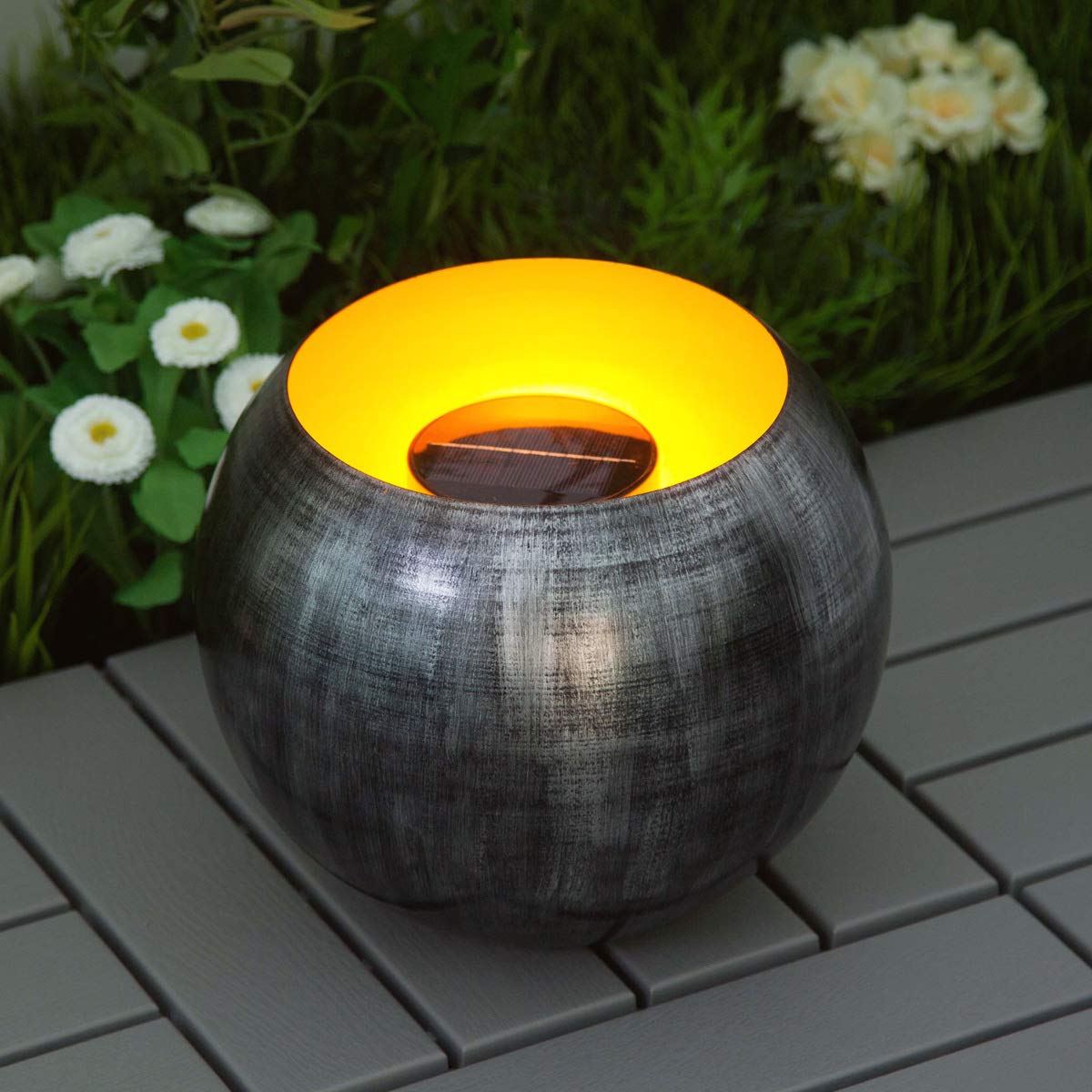 navaris-lighting-led-solar-feuerschale-gartenleuchte-silber-25cm image 2