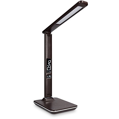 navaris-led-tischlampe-schreibtischlampe-braun-mit-wecker image 8