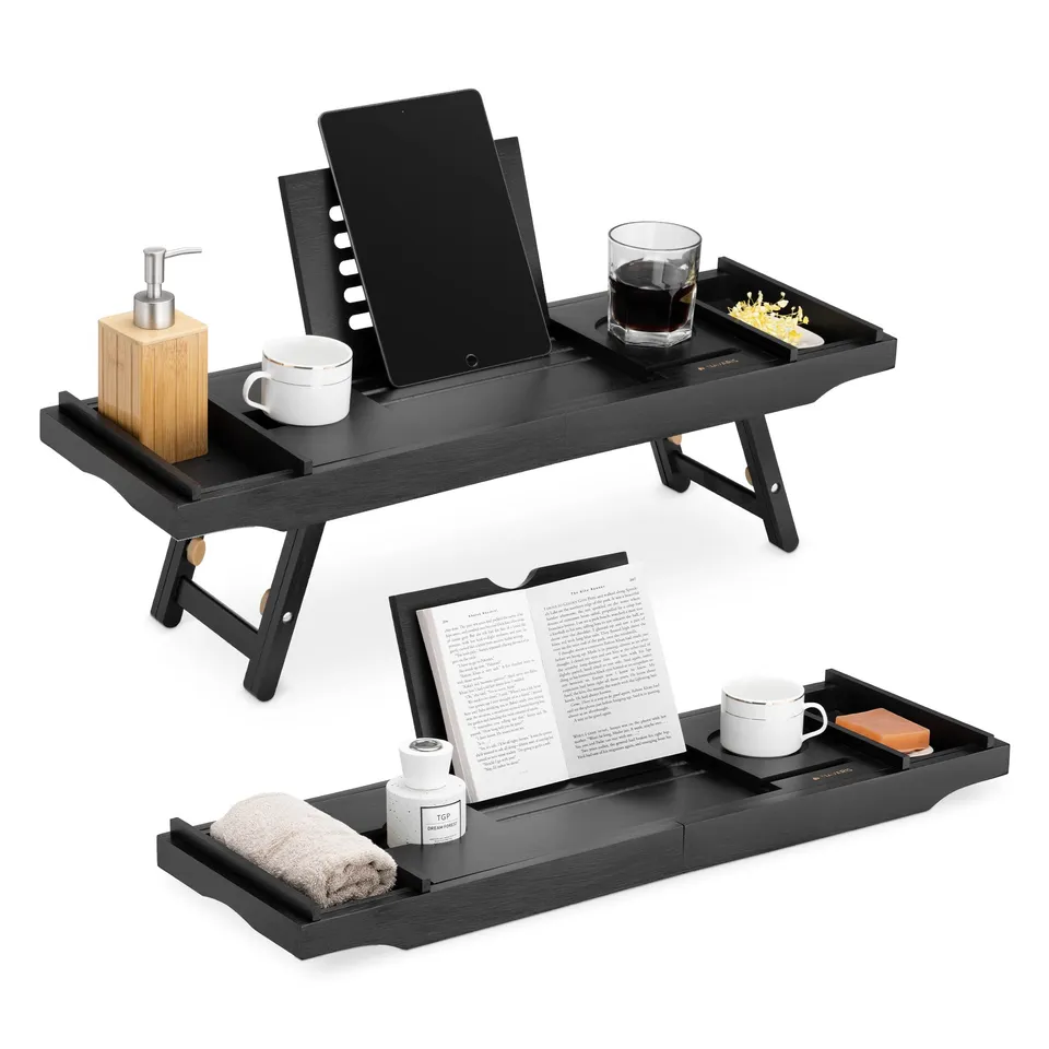 navaris-beauty-badewannenablage-bambus-schwarz-ausziehbar image 1