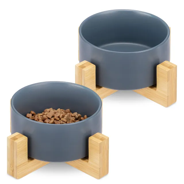 navaris-animals-futternapf-keramik-blau-2er-set-mit-bambus-halter image 1
