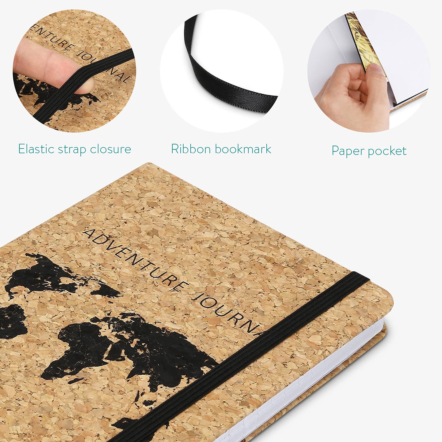 navaris-living-kork-notizbuch-liniert-world-map-100-seiten image 3