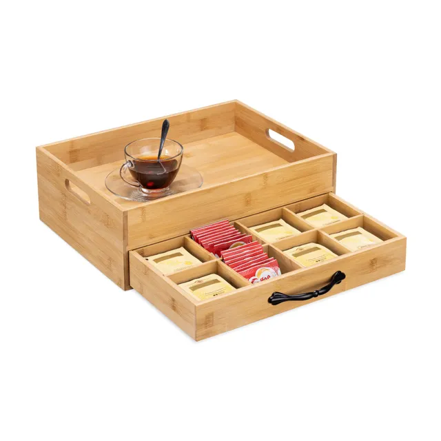 navaris-kitchen-teebox-bambus-12-f-cher-mit-tablett-hellbraun image 1
