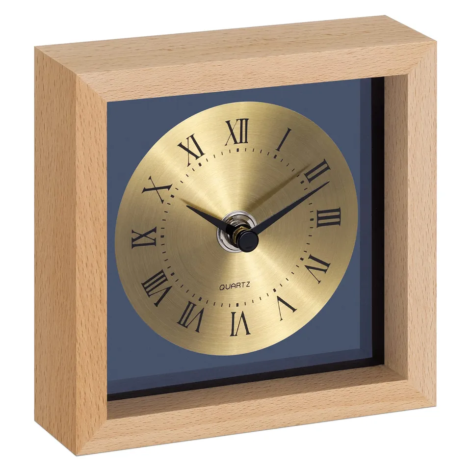 navaris-living-tischuhr-holz-quadratisch-hellbraun-gold-vintage image 1