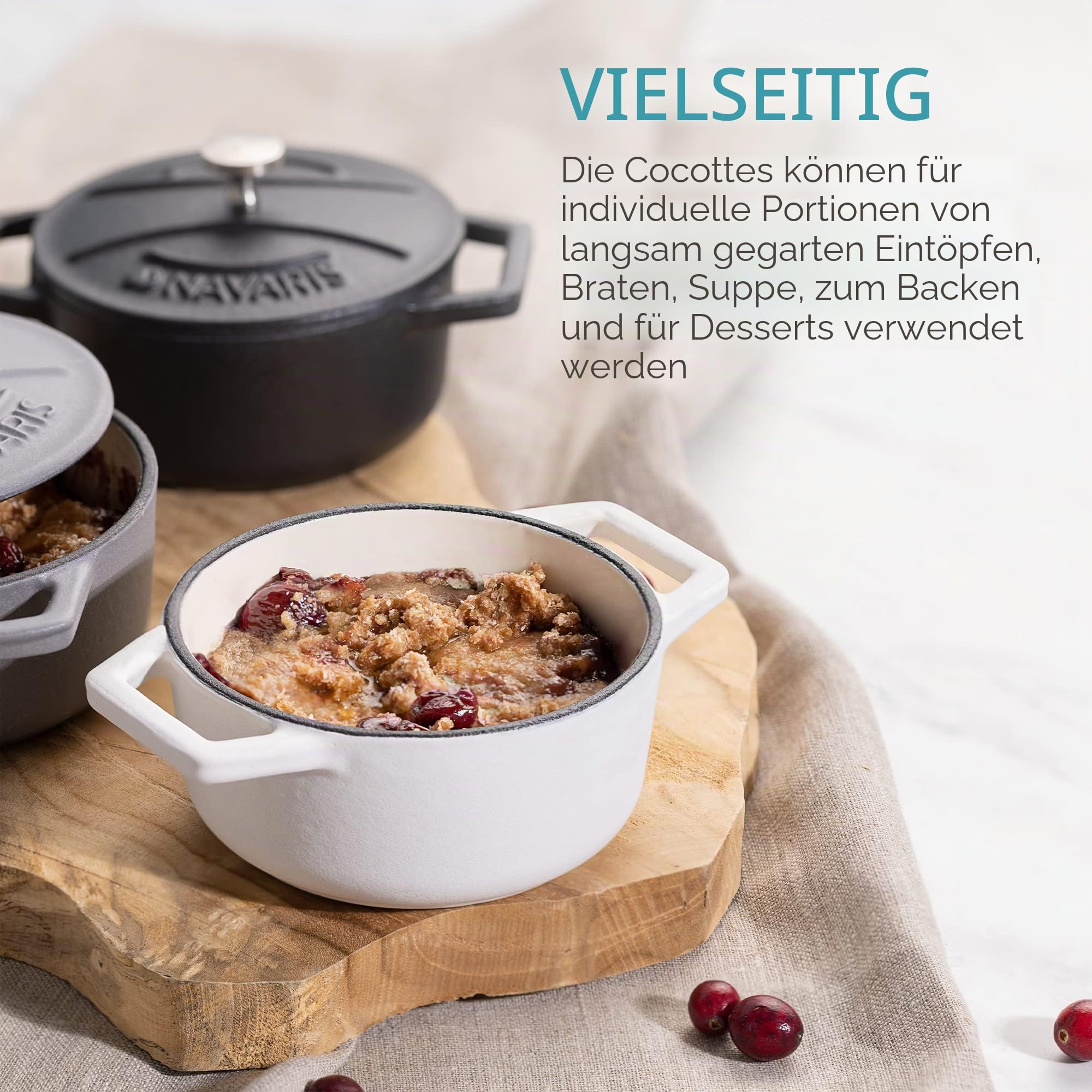 navaris-kitchen-mini-cocotte-4er-gusseisen-schwarz-wei-backofenfest image 3