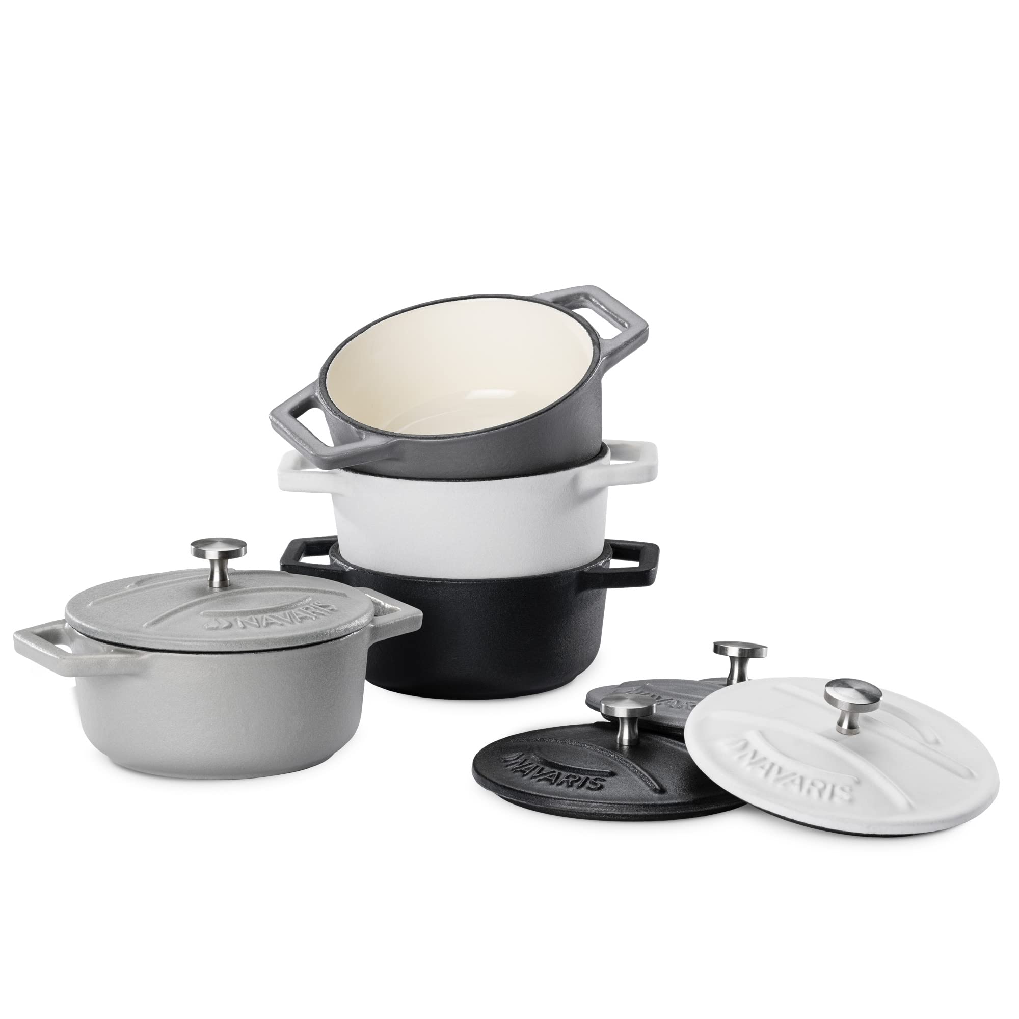 navaris-kitchen-mini-cocotte-4er-gusseisen-schwarz-wei-backofenfest image 7