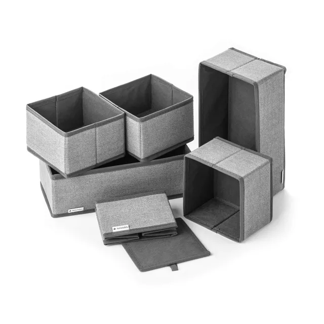 navaris-aufbewahrungsboxen-6er-stoffbox-organizer-faltbar-grau image 1