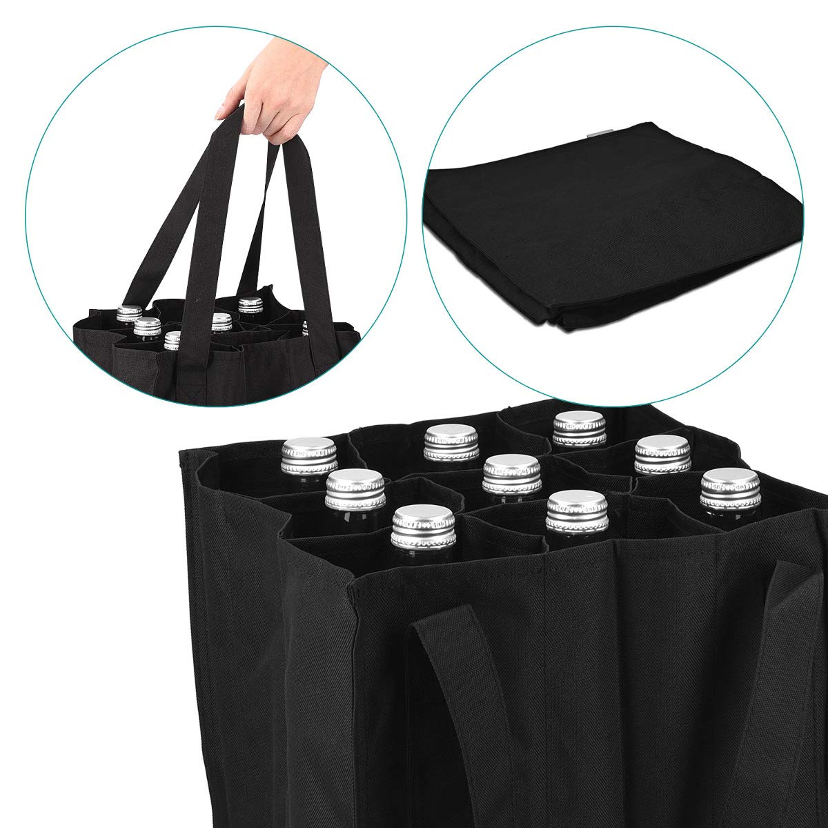 navaris-bottlebag-flaschentasche-9-f-cher-27cm-schwarz image 3